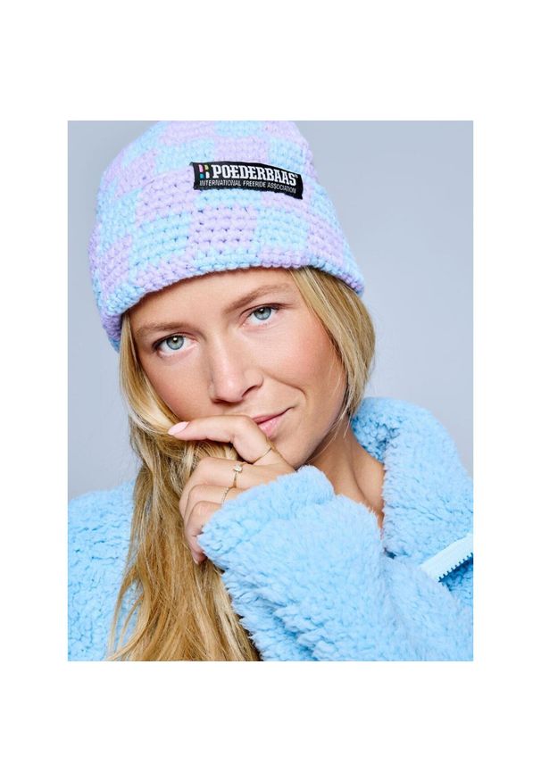 POEDERBAAS - Kapelusz - Damski - Szachownica - liliowy. Kolor: fioletowy. Materiał: akryl, polar. Sezon: zima. Styl: retro, sportowy