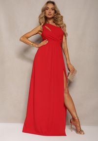 Renee - Czerwona Asymetryczna Sukienka Rozkloszowana Maxi Adavia. Kolor: czerwony. Materiał: tkanina. Typ sukienki: asymetryczne. Długość: maxi #3