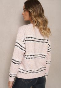 Renee - Jasnoróżowy Sweter z Bawełną w Paski Siadora. Okazja: na spotkanie biznesowe. Kolor: różowy. Materiał: bawełna. Wzór: paski. Styl: elegancki, biznesowy