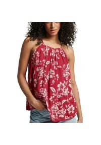 Superdry - Bluzka sportowa damska SuperDry Vintage Beach Cami Top. Kolor: czerwony. Materiał: wiskoza. Długość rękawa: bez rękawów. Sezon: lato. Styl: sportowy, vintage