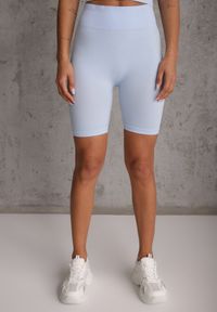 Renee - Niebieskie Elastyczne Szorty Biker High Waist Diovien. Okazja: na co dzień. Stan: podwyższony. Kolor: niebieski. Materiał: prążkowany. Długość: krótkie. Styl: casual #3