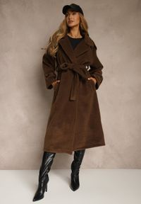 Renee - Brązowy Płaszcz w Eleganckim Stylu z Kieszeniami i Wiązanym Paskiem Zoledi. Okazja: na co dzień. Kolor: brązowy. Materiał: jeans. Sezon: wiosna, jesień. Styl: elegancki #3