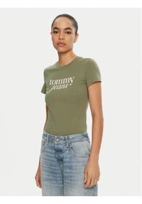 Tommy Jeans T-Shirt Essential DW0DW19447 Zielony Slim Fit. Kolor: zielony. Materiał: bawełna