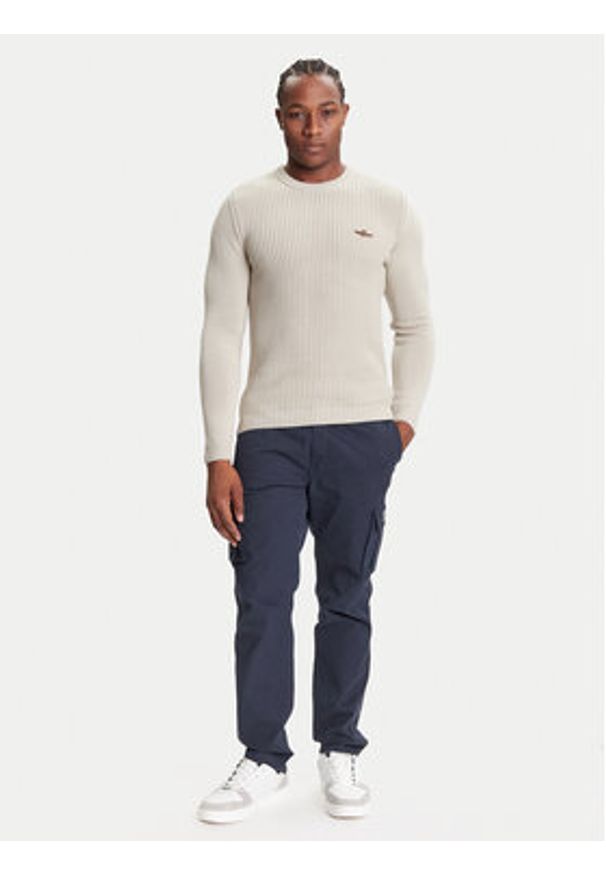 Aeronautica Militare Sweter 252MA1571UL00409 Beżowy Slim Fit. Kolor: beżowy. Materiał: bawełna
