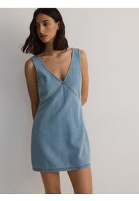 Reserved - Sukienka z lyoellem - niebieski. Kolor: niebieski. Materiał: bawełna, tkanina. Typ sukienki: proste #1