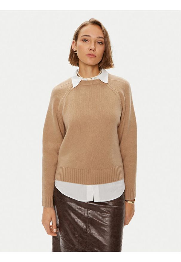 Weekend Max Mara Sweter 2425366162 Beżowy Regular Fit. Kolor: beżowy. Materiał: wełna