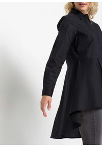 bonprix - Długa bluzka z falbaną. Typ kołnierza: kołnierzyk koszulowy. Kolor: czarny. Długość: długie #3