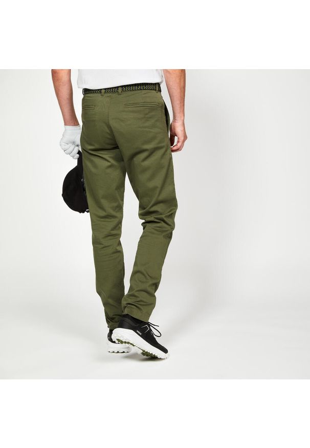 INESIS - Spodnie do golfa chino męskie Inesis MW500 bawełniane. Kolor: zielony, wielokolorowy, brązowy. Materiał: bawełna, materiał, poliester, elastan. Sport: golf