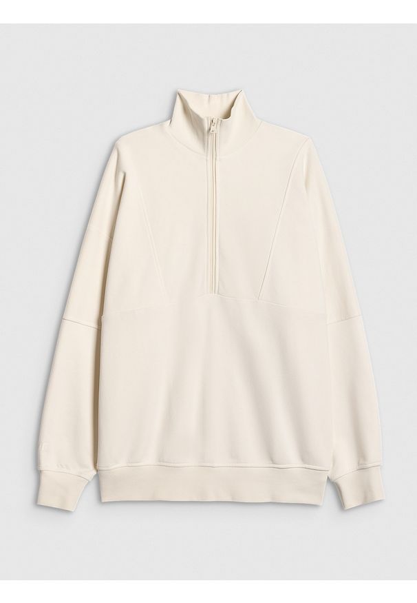 4f - 4F Bluza dresowa nierozpinana bez kaptura damska - biała M. Okazja: na co dzień. Typ kołnierza: bez kaptura. Kolor: biały. Materiał: dresówka. Styl: sportowy, casual