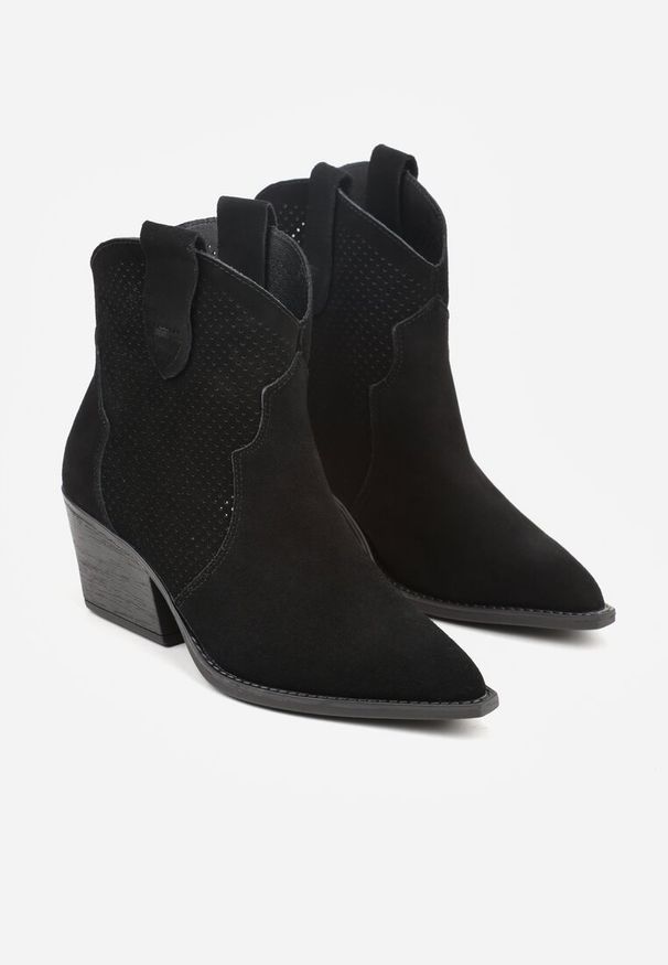 Renee - Czarne Botki Typu Kowbojki na Stożku ze Skóry Naturalnej Clearfeather. Okazja: na co dzień. Kolor: czarny. Materiał: skóra. Obcas: na stożku. Styl: klasyczny, casual