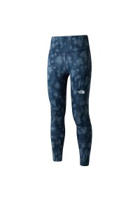 Legginsy damskie The North Face Flex 0A8BQSJZ91 - granatowe. Stan: podwyższony. Kolor: niebieski. Materiał: materiał, poliester, elastan. Wzór: aplikacja #1
