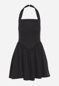 Born2be - Czarna Rozkloszowana Sukienka Vices z Paskiem na Szyję Nelimira. Okazja: na co dzień. Kolor: czarny. Wzór: aplikacja. Styl: elegancki, casual #3