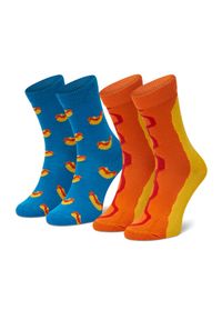 Happy-Socks - Happy Socks Zestaw 2 par wysokich skarpet dziecięcych KHDO02-6700 Niebieski. Kolor: niebieski. Materiał: materiał