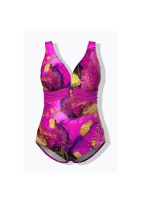 ULLA POPKEN - Damskie Strój kąpielowy ozdobna taśma klamra miękkie miseczki. Kolekcja: plus size. Kolor: różowy. Materiał: poliester, elastan, poliamid, materiał #1