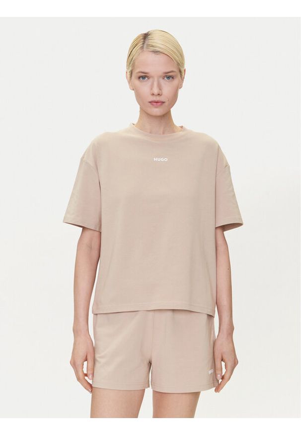 Hugo - HUGO T-Shirt 50490593 Beżowy Relaxed Fit. Kolor: beżowy. Materiał: bawełna
