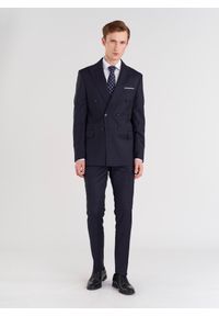 Pako Lorente - PAKO LORENTE – Granatowe spodnie garniturowe w subtelną kratę. Kolor: niebieski. Materiał: wełna. Styl: klasyczny, elegancki #8