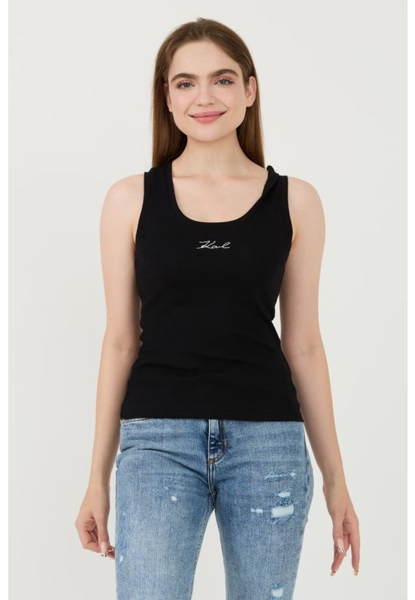 Karl Lagerfeld - KARL LAGERFELD Czarny top Logo Rib Tank. Kolor: czarny