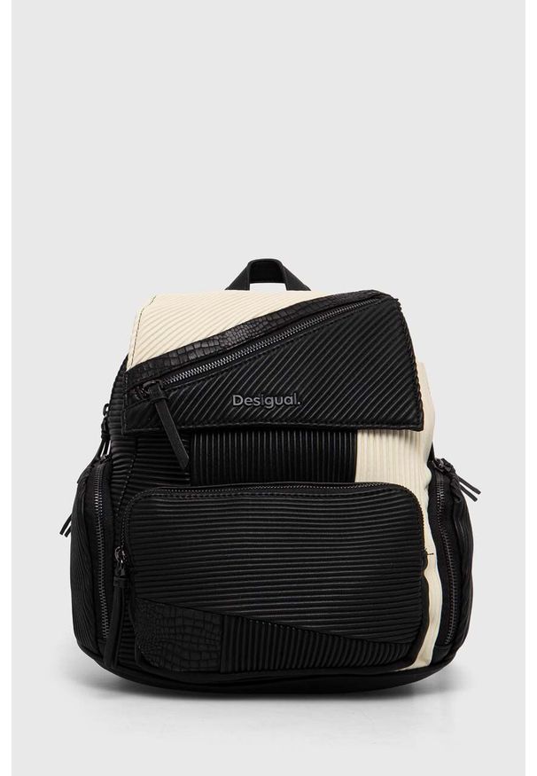 Desigual plecak damski kolor czarny duży wzorzysty. Kolor: czarny. Materiał: materiał