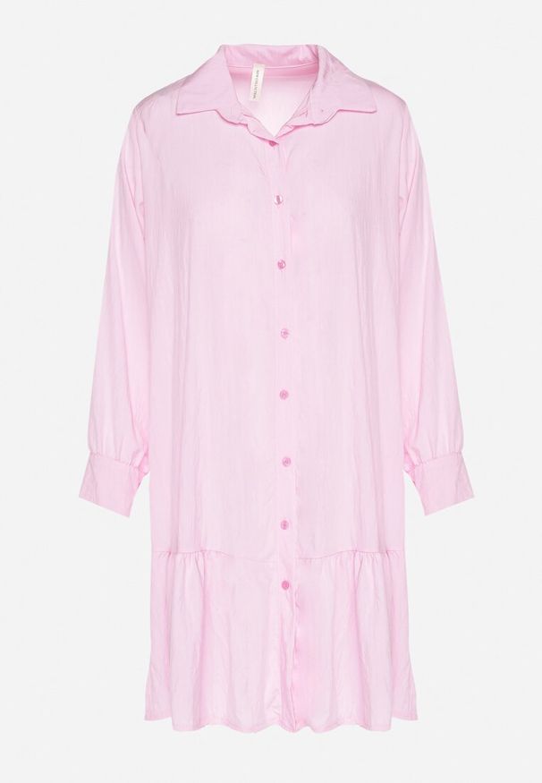 Born2be - Różowa Sukienka z Wiskozą o Koszulowym Kroju z Falbanką Penzedi. Okazja: na co dzień. Typ kołnierza: kołnierzyk klasyczny. Kolor: różowy. Materiał: wiskoza. Długość rękawa: długi rękaw. Typ sukienki: koszulowe. Styl: klasyczny, casual, elegancki