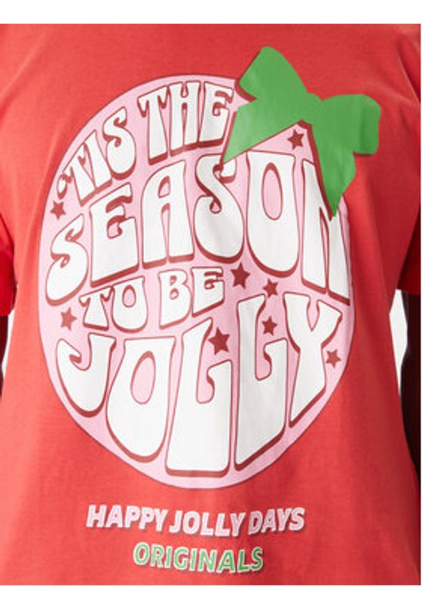 Jack & Jones T-Shirt Holiday Cartoon 12287550 Czerwony Relaxed Fit. Kolor: czerwony. Materiał: bawełna