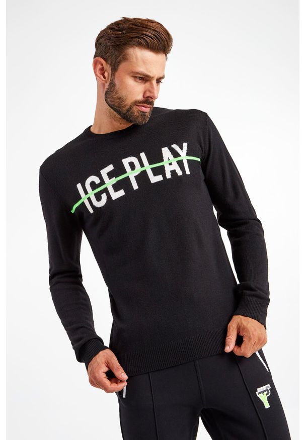 Ice Play - Sweter męski wełniany ICE PLAY. Materiał: wełna. Wzór: napisy. Styl: klasyczny