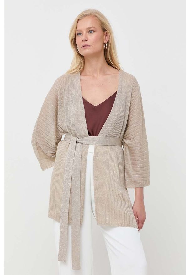 MAX&Co. kardigan damski kolor beżowy lekki. Kolor: beżowy. Materiał: dzianina, prążkowany. Wzór: ze splotem
