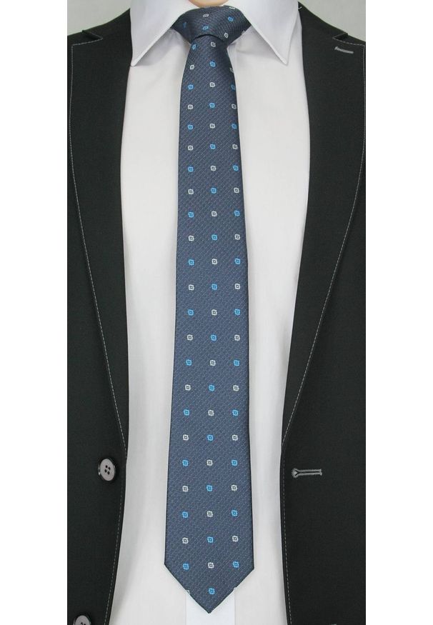 Elegancki Krawat Męski w Kwadraciki - 6,5cm- Chattier, Granatowy, Kolorowy. Kolor: niebieski. Materiał: tkanina. Wzór: grochy. Styl: elegancki