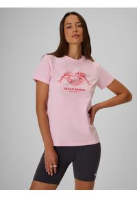 4f - 4F T-shirt regular z nadrukiem damski - różowy XS. Okazja: na co dzień. Kolor: różowy. Materiał: bawełna, dzianina. Wzór: nadruk. Styl: elegancki, casual, klasyczny, sportowy #1