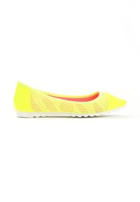 Born2be - Żółte Neonowe Baleriny Ranes. Nosek buta: okrągły. Zapięcie: bez zapięcia. Kolor: żółty. Materiał: materiał, koronka, jeans, skóra, lakier. Wzór: ażurowy. Obcas: na płaskiej podeszwie. Styl: wakacyjny #5