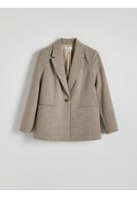 Reserved - Marynarka z wełną w jodełkę - wielobarwny. Materiał: wełna. Wzór: jodełka. Styl: klasyczny #1