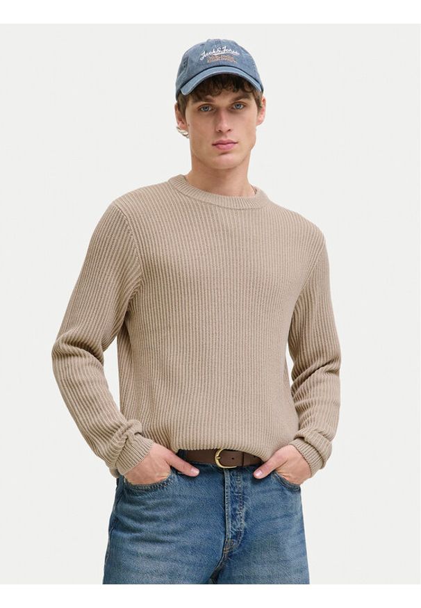 Jack & Jones - Jack&Jones Sweter Dover 12278816 Beżowy Regular Fit. Kolor: beżowy. Materiał: syntetyk