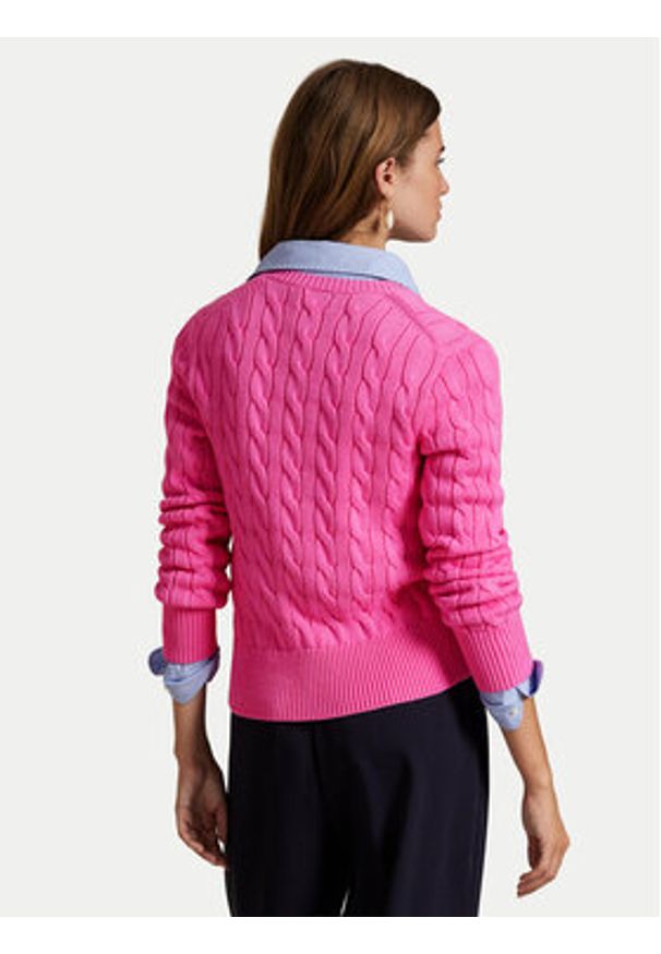 Polo Ralph Lauren Kardigan 211971868012 Różowy Slim Fit. Typ kołnierza: polo. Kolor: różowy. Materiał: bawełna