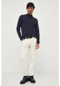 Calvin Klein sweter wełniany męski kolor granatowy lekki z półgolfem. Typ kołnierza: golf. Kolor: niebieski. Materiał: wełna #5