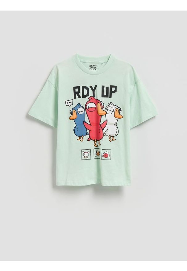 Reserved - T-shirt Goose Goose Duck - jasnozielony. Kolor: zielony. Materiał: dzianina, bawełna