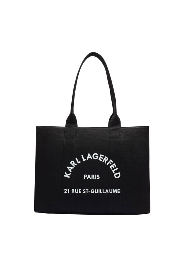 Karl Lagerfeld - KARL LAGERFELD Czarna bawełniana shopperka damska. Kolor: czarny. Styl: casual, elegancki
