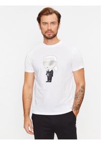 Karl Lagerfeld - KARL LAGERFELD T-Shirt Crewneck 755071 Biały Regular Fit. Typ kołnierza: dekolt w karo. Kolor: biały. Materiał: bawełna