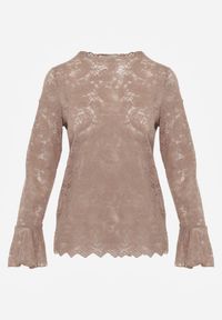 Renee - Brązowa Bluzka z Koronki Ozdobiona Rozkloszowanymi Rękawami i Falbanką na Dole Sanovia. Okazja: na co dzień. Kolor: brązowy. Materiał: koronka. Wzór: aplikacja, koronka. Styl: casual, elegancki #3