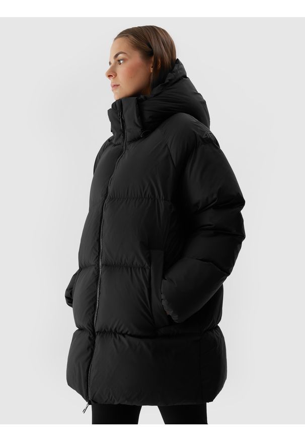 4f - 4F Kurtka puchowa z naturalnym wypełnieniem damska - czarna XXL. Okazja: na co dzień. Typ kołnierza: kaptur. Kolor: czarny. Materiał: puch. Wzór: gładki. Sezon: zima. Styl: klasyczny, casual, sportowy