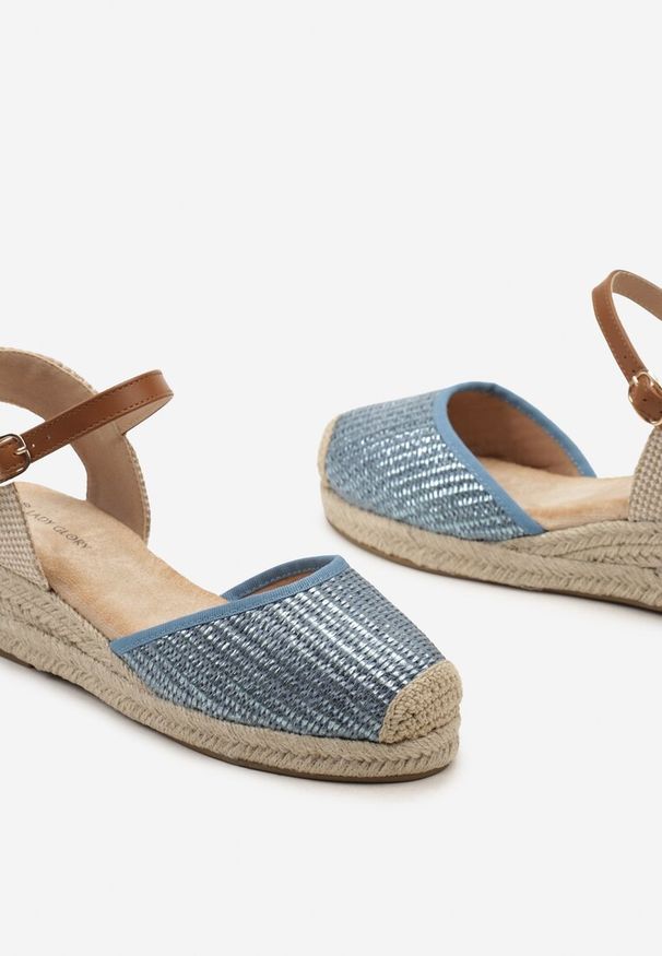 Renee - Niebieskie Sandały Espadryle Udekorowane Plecionką na Koturnie i Nosku Suniva. Okazja: na co dzień, na imprezę. Kolor: niebieski. Sezon: lato. Obcas: na koturnie. Styl: elegancki, casual