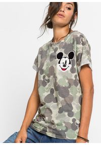 bonprix - T-shirt z motywem Myszki Miki. Kolor: zielony. Materiał: wiskoza. Długość rękawa: krótki rękaw. Długość: krótkie. Wzór: aplikacja, moro