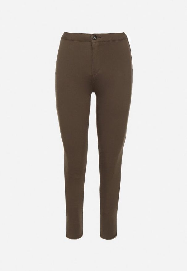 Born2be - Ciemnozielone Spodnie Skinny Biscova. Kolor: beżowy. Styl: elegancki