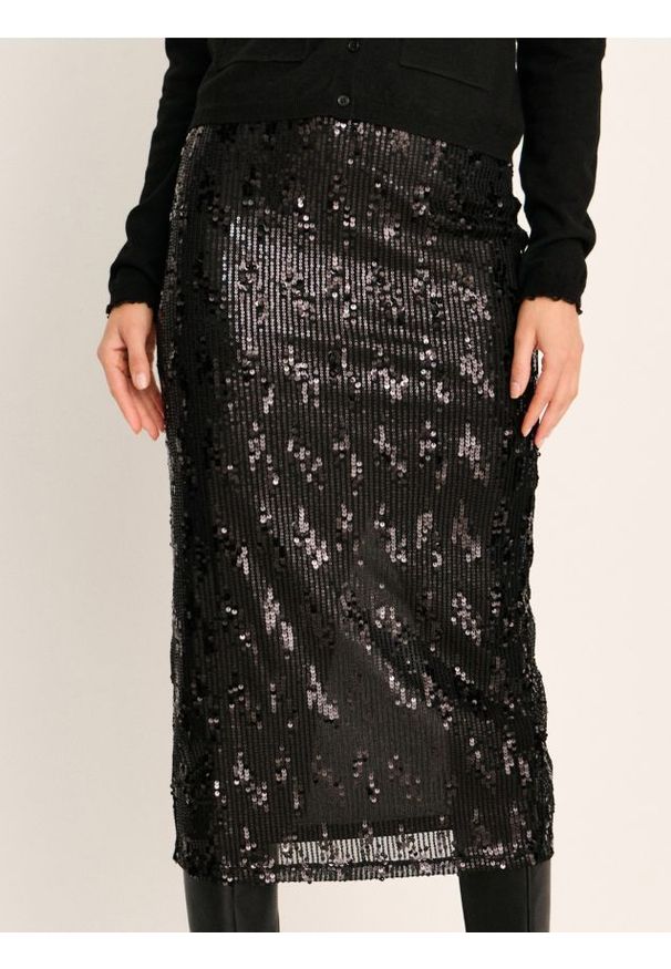 Sinsay - Spódnica midi z cekinami - czarny. Kolor: czarny