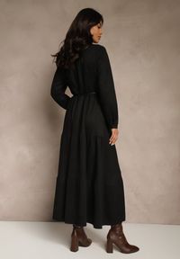 Renee - Czarna Sukienka Koszulowa z Wiskozy Ozdobiona Paskiem Retelsa. Okazja: na co dzień. Kolor: czarny. Materiał: wiskoza. Wzór: aplikacja. Typ sukienki: koszulowe. Styl: casual #5