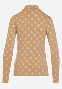 Born2be - Beżowa Bawełniana Bluzka z Półgolfem Typu Longsleeve z Geometrycznym Wzorem Tilianna. Okazja: na imprezę, na spotkanie biznesowe, do pracy, na co dzień. Kolor: beżowy. Materiał: bawełna. Długość rękawa: długi rękaw. Wzór: geometria. Styl: klasyczny, biznesowy, casual, elegancki #7
