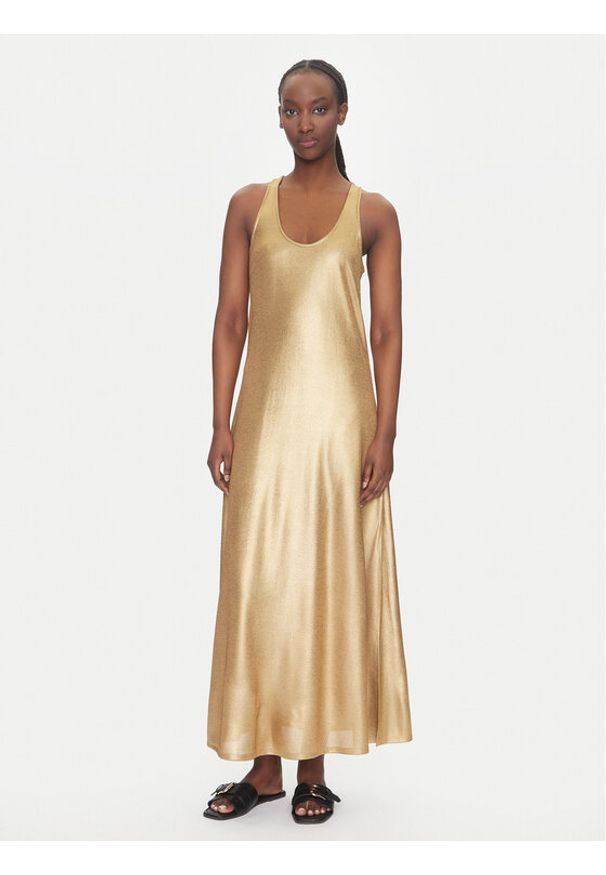 LOLA CASADEMUNT Sukienka letnia LS2516020 Złoty Relaxed Fit. Kolor: złoty. Materiał: syntetyk. Sezon: lato
