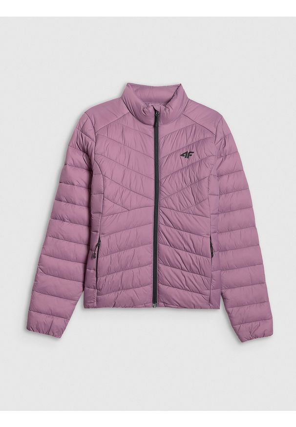 4f - 4F Kurtka z wypełnieniem syntetycznym damska - fioletowa XS. Okazja: na co dzień. Typ kołnierza: kołnierzyk stójkowy. Kolor: fioletowy. Materiał: syntetyk. Styl: casual, sportowy