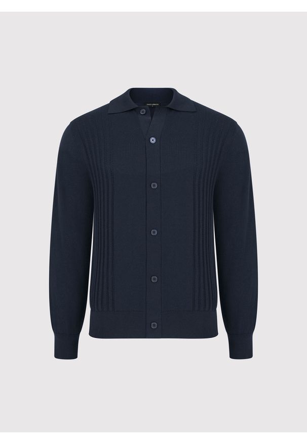 Pako Lorente - PAKO LORENTE - Bawełniany kardigan w kolorze granatowym. Okazja: na co dzień. Typ kołnierza: polo. Kolor: niebieski. Materiał: bawełna. Sezon: jesień. Styl: casual