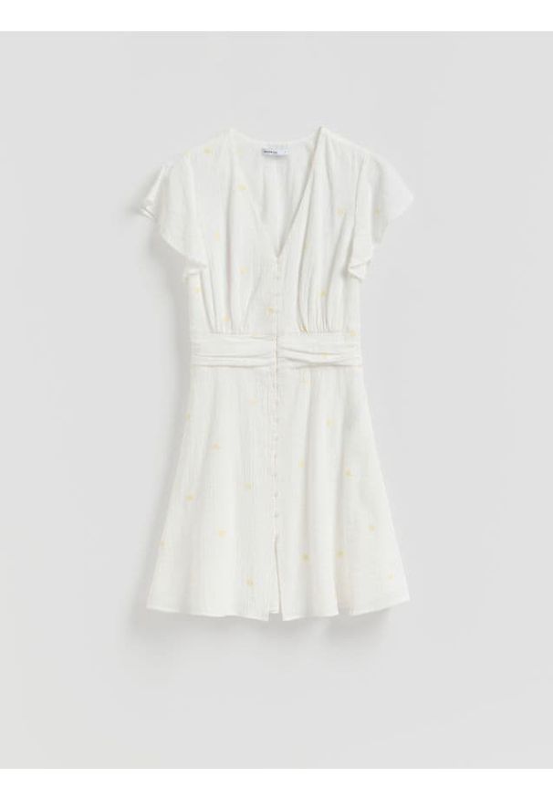 Reserved - Sukienka mini w kwiaty - złamana biel. Materiał: bawełna, tkanina. Wzór: kwiaty. Długość: mini