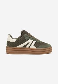 Renee - Zielone Sneakersy Tenisówki na Platformie z Tłoczeniem i Geometrycznym Motywem Kialie. Okazja: na co dzień. Kolor: zielony. Wzór: geometria. Obcas: na platformie