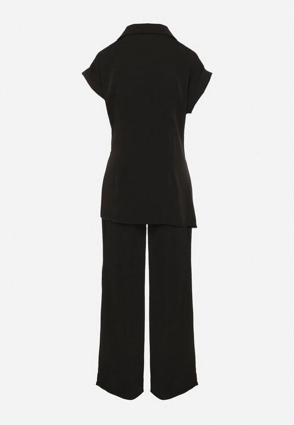 Born2be - Czarny Komplet Koszula z Asymetrycznym Wiązaniem i Szerokie Spodnie Filivara. Kolor: czarny